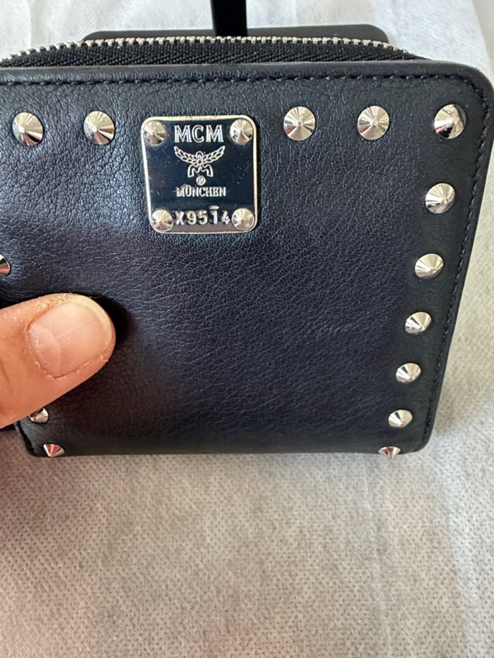 EUC MCM Black Studded Leather Compact Wallet - Picture 2 of 9